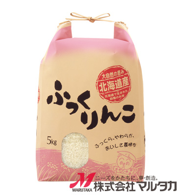 紐付クラフト米袋　KH-0002　北海道産ふっくりんこ　稲穂と案山子（いなほとかかし）　5kg